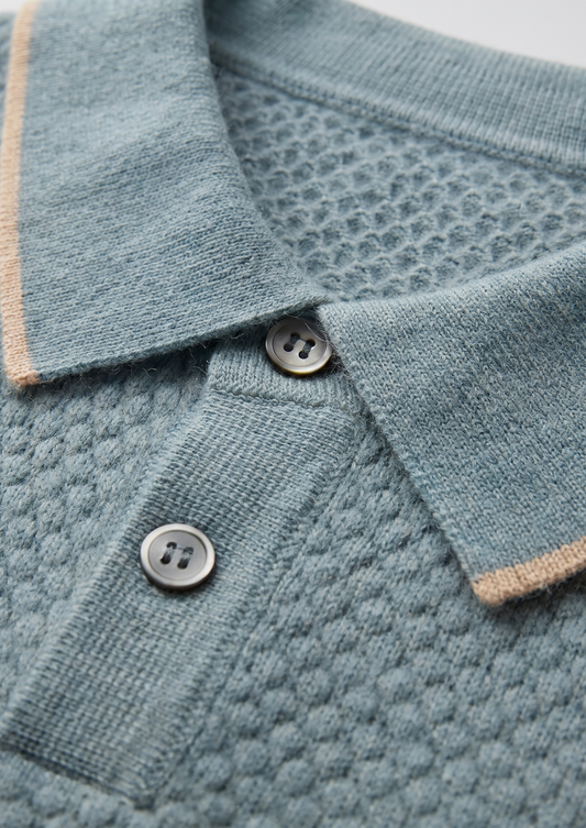 Premium Cashmere Sea Blue Two-Tone Polo | Portovelli