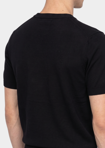 Essential Black Knitted Crewneck T-Shirt | Portovelli