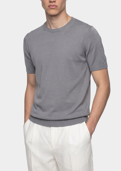 Essential Fog Gray Knitted Crewneck T-Shirt | Portovelli