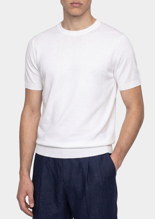 Essential White Knitted Crewneck T-Shirt | Portovelli