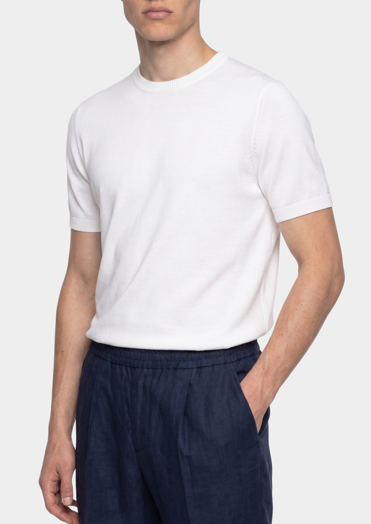 Essential White Knitted Crewneck T-Shirt | Portovelli