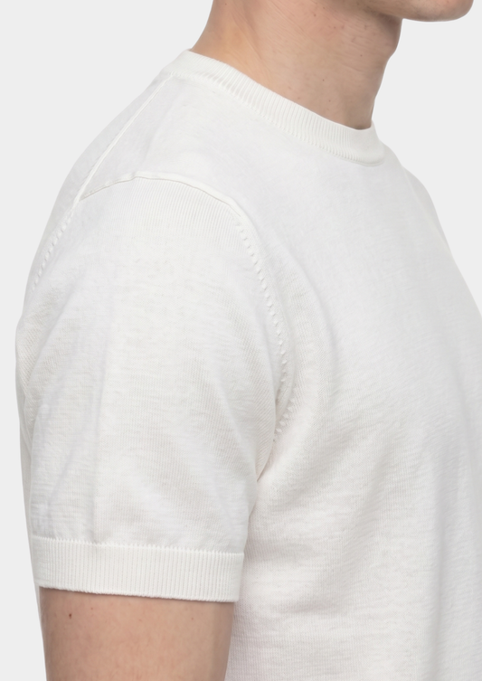 Essential White Knitted Crewneck T-Shirt | Portovelli