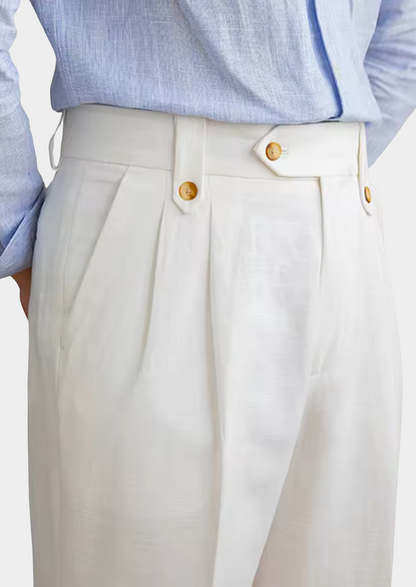 Cagliari Pleated Coastal Trousers - White | Portovelli
