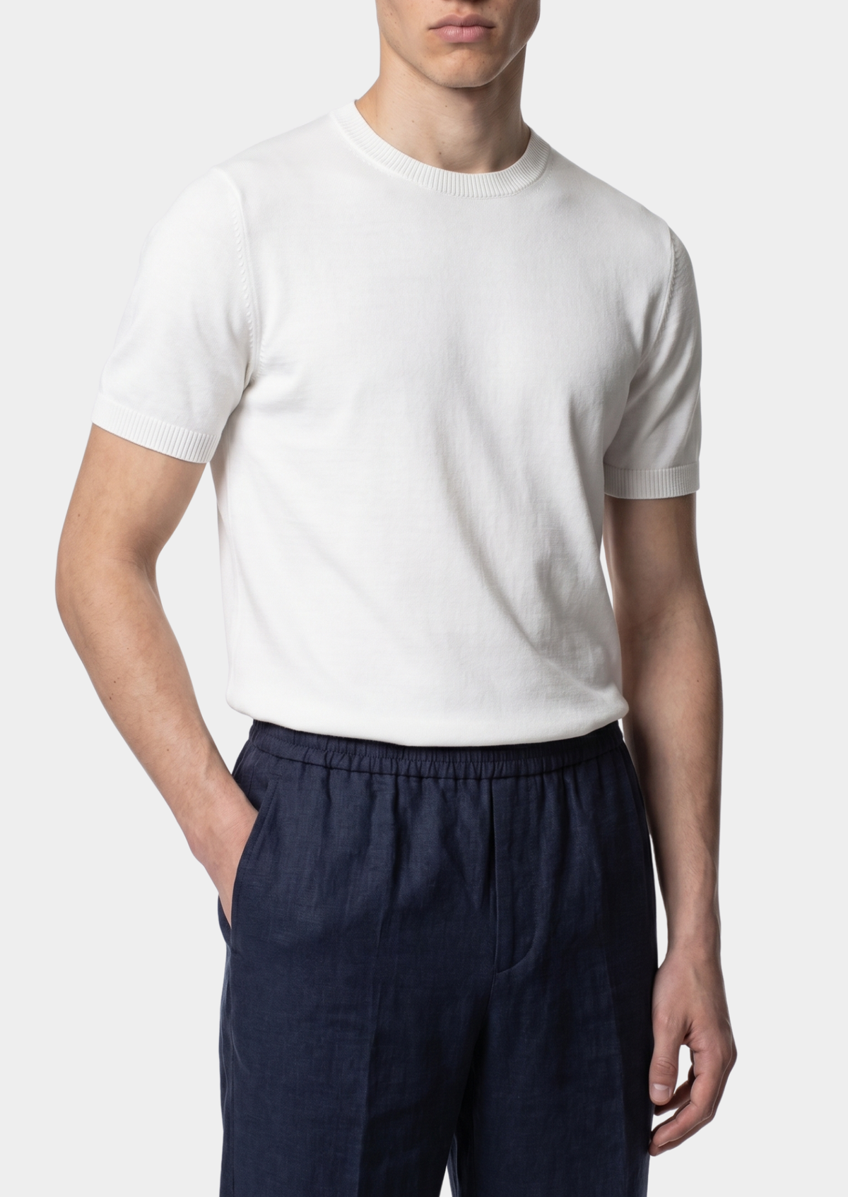 Essential White Knitted Crewneck T-Shirt | Portovelli
