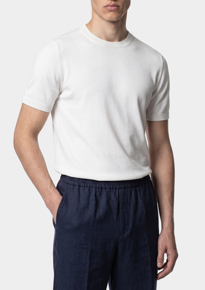 Essential White Knitted Crewneck T-Shirt | Portovelli