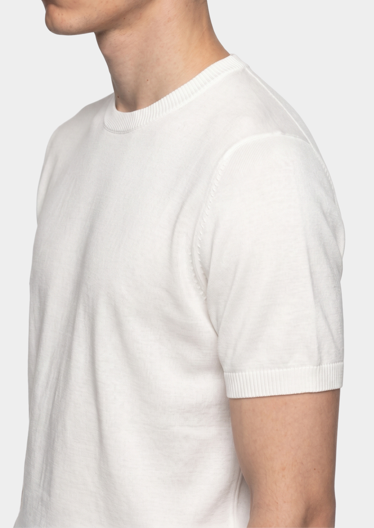 Essential White Knitted Crewneck T-Shirt | Portovelli