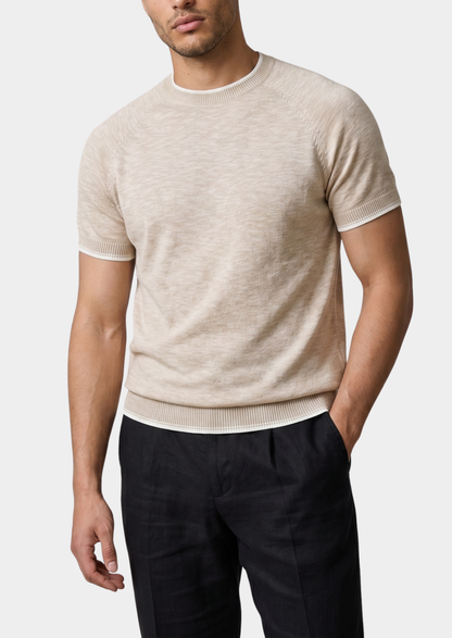 Capri Beige Linen Contrast T-Shirt | Portovelli