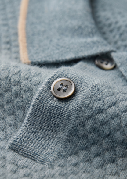 Premium Cashmere Sea Blue Two-Tone Polo | Portovelli