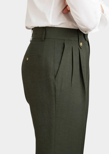 Cagliari Pleated Coastal Trousers - Olive | Portovelli