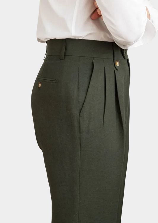 Cagliari Pleated Coastal Trousers - Olive | Portovelli