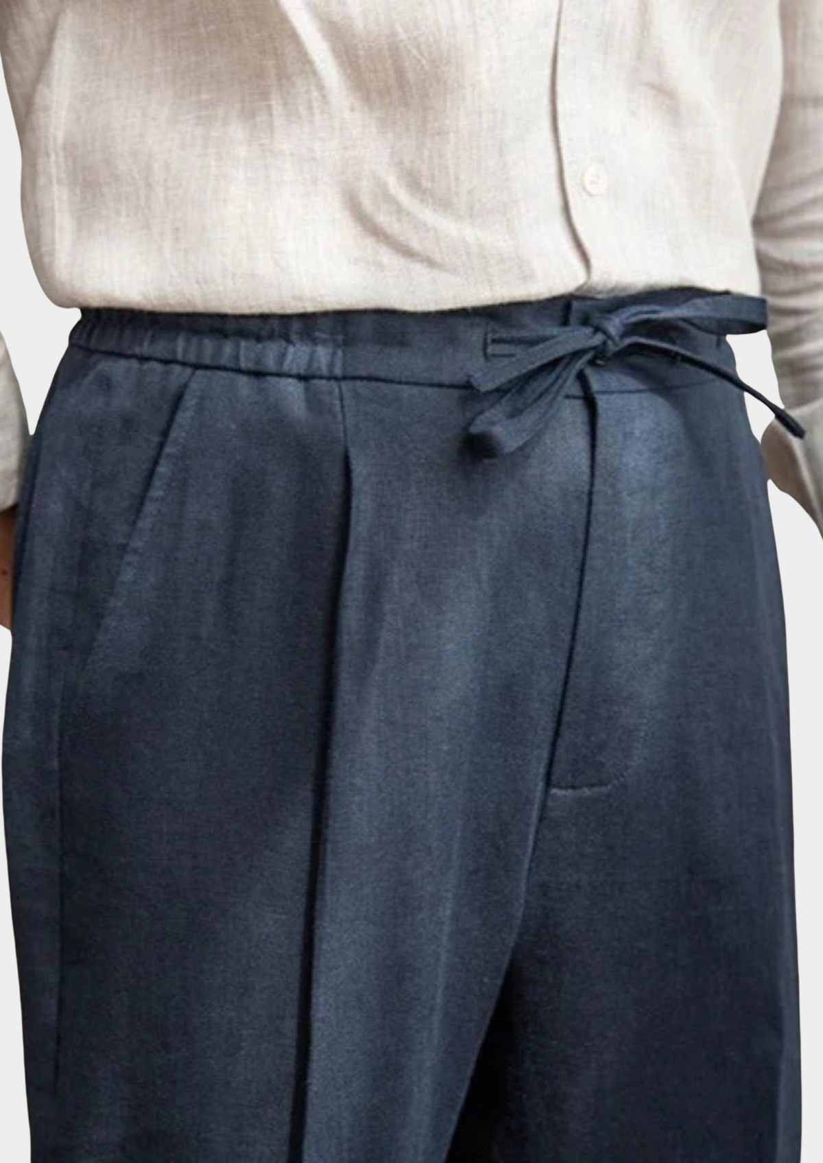 Drawstring Coastal Trousers - Navy Blue | Portovelli