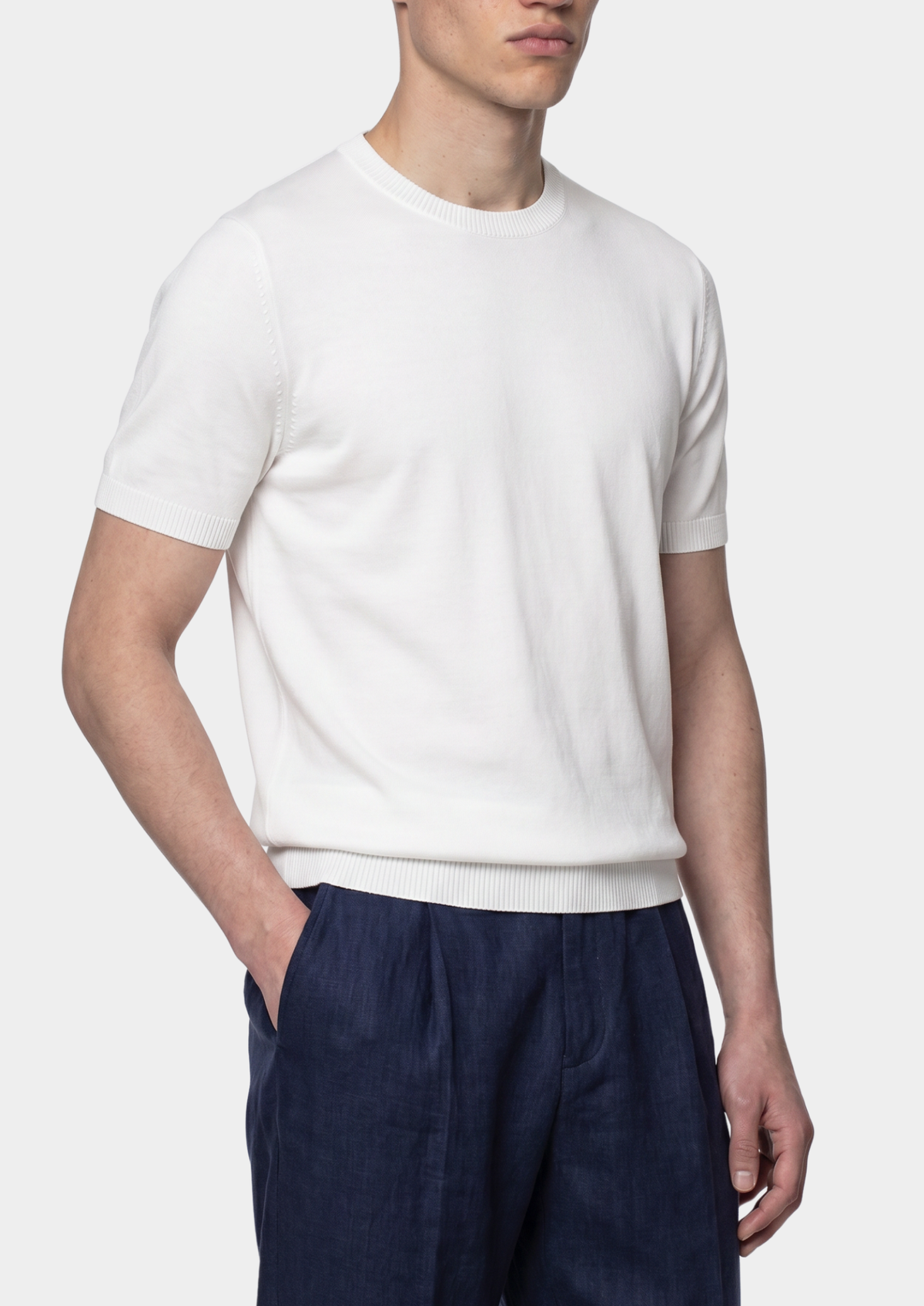 Essential White Knitted Crewneck T-Shirt | Portovelli