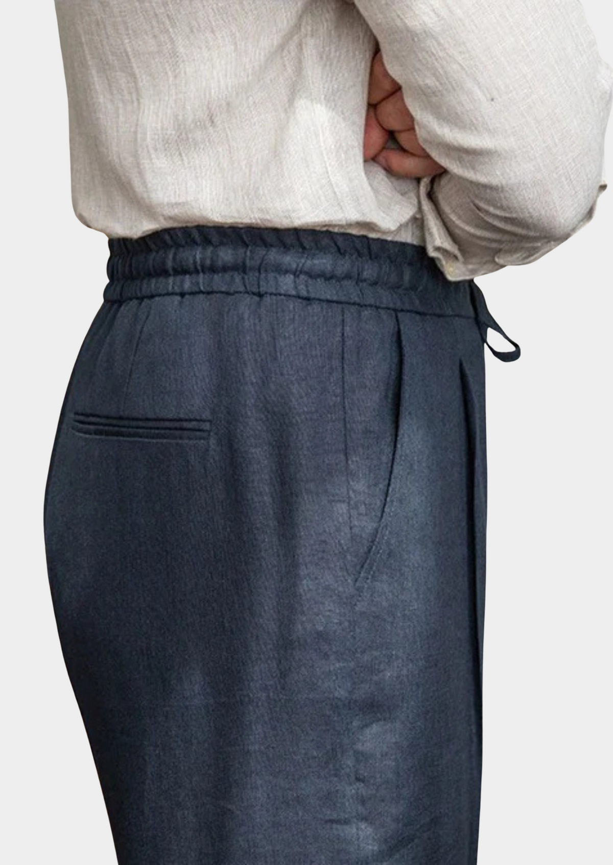 Drawstring Coastal Trousers - Navy Blue | Portovelli