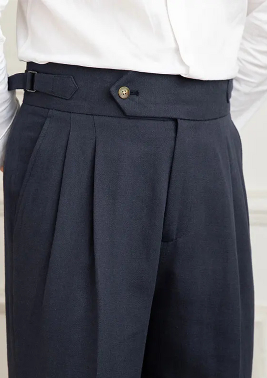 Napoli Pleated Coastal Trousers - Navy Blue | Portovelli