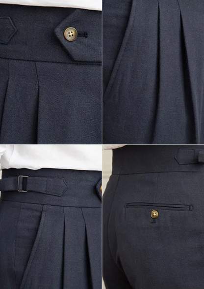 Napoli Pleated Coastal Trousers - Navy Blue | Portovelli