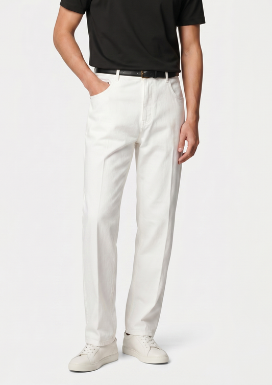 Essential White Straight Leg Denim Trousers | Portovelli
