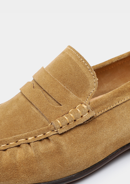 Caramel Classic Penny Suede Loafers | Portovelli