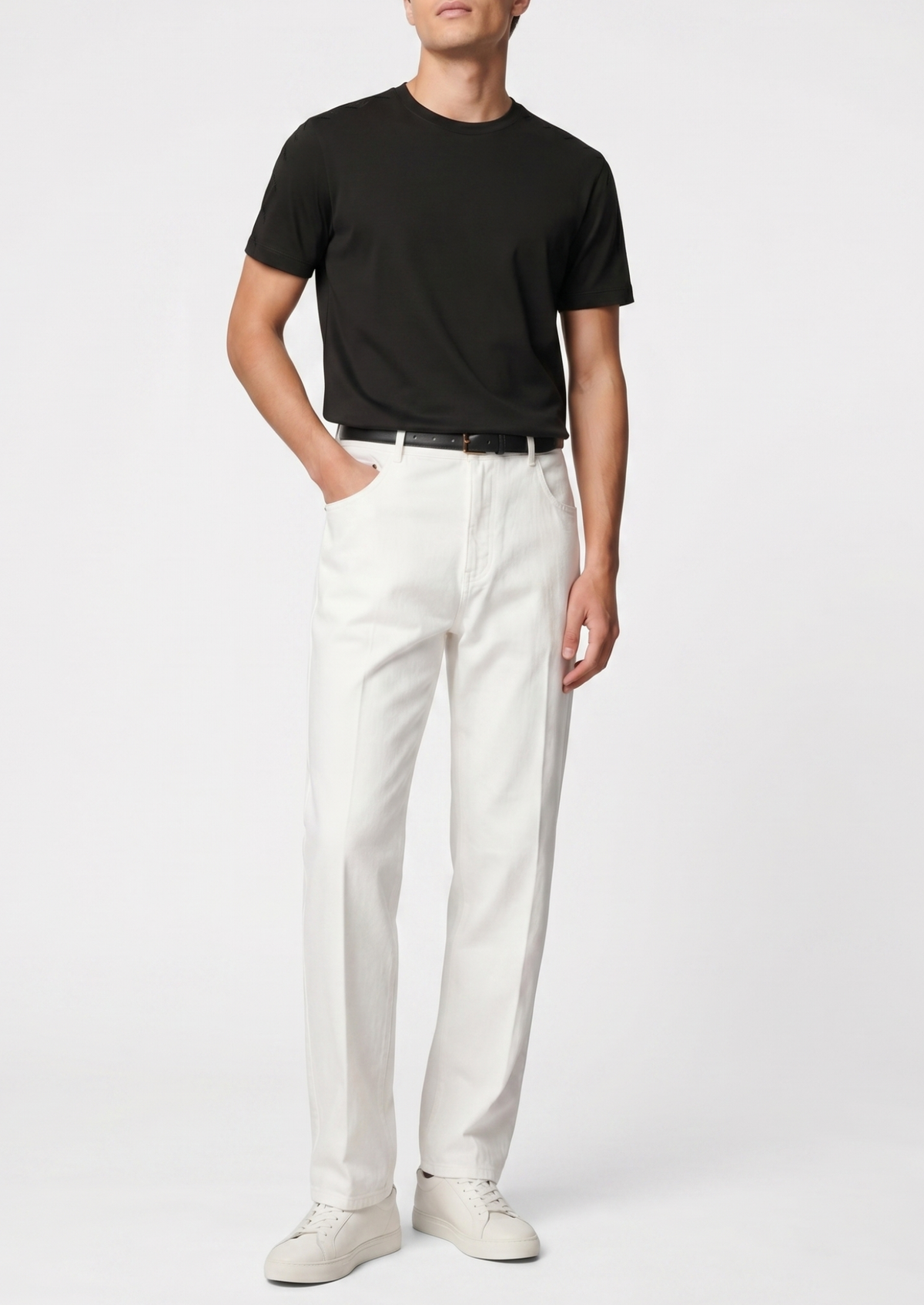 Essential White Straight Leg Denim Trousers | Portovelli