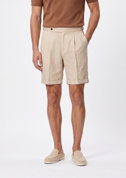 Sand Pleated Linen Seaside Shorts | Portovelli
