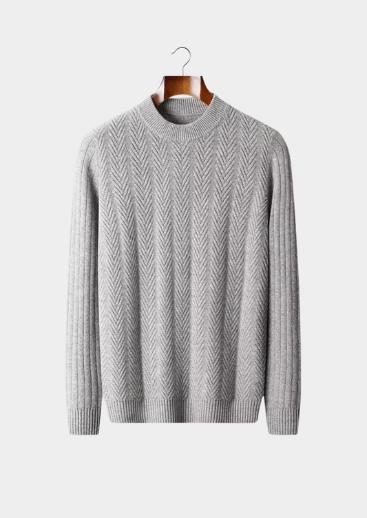 Pure Extra-Fine Merino Wool Herringbone Crewneck | Portovelli