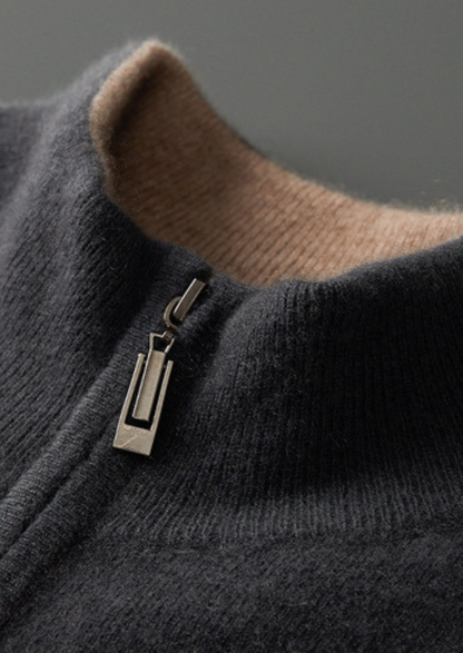 Pure Cashmere Dark Gray Dual Zip Cardigan | Portovelli