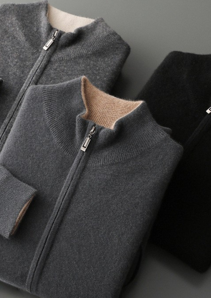 Pure Cashmere Black Dual Zip Cardigan | Portovelli