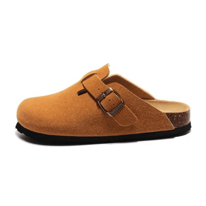 Portovelli Suede Boston Clogs - Caramel