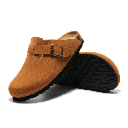 Portovelli Suede Boston Clogs - Caramel