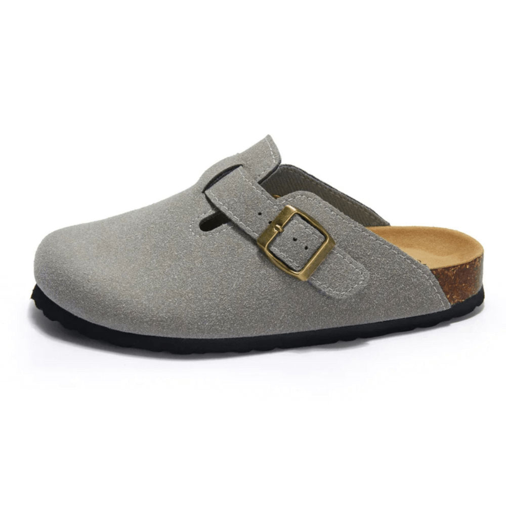 Portovelli Suede Boston Clogs - Light Grey