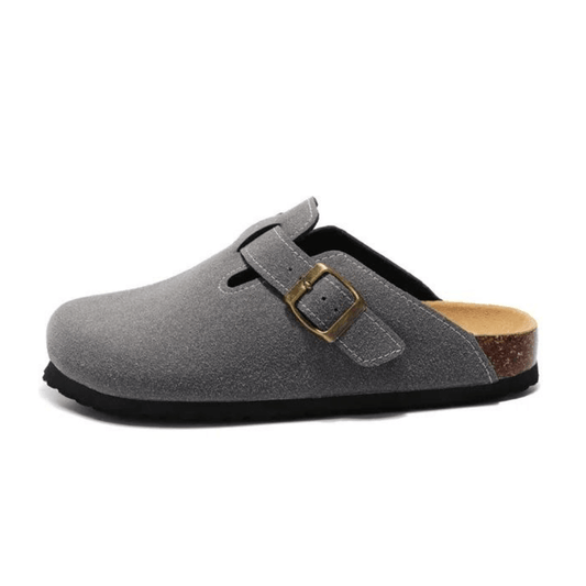 Portovelli Suede Boston Clogs - Dark Grey