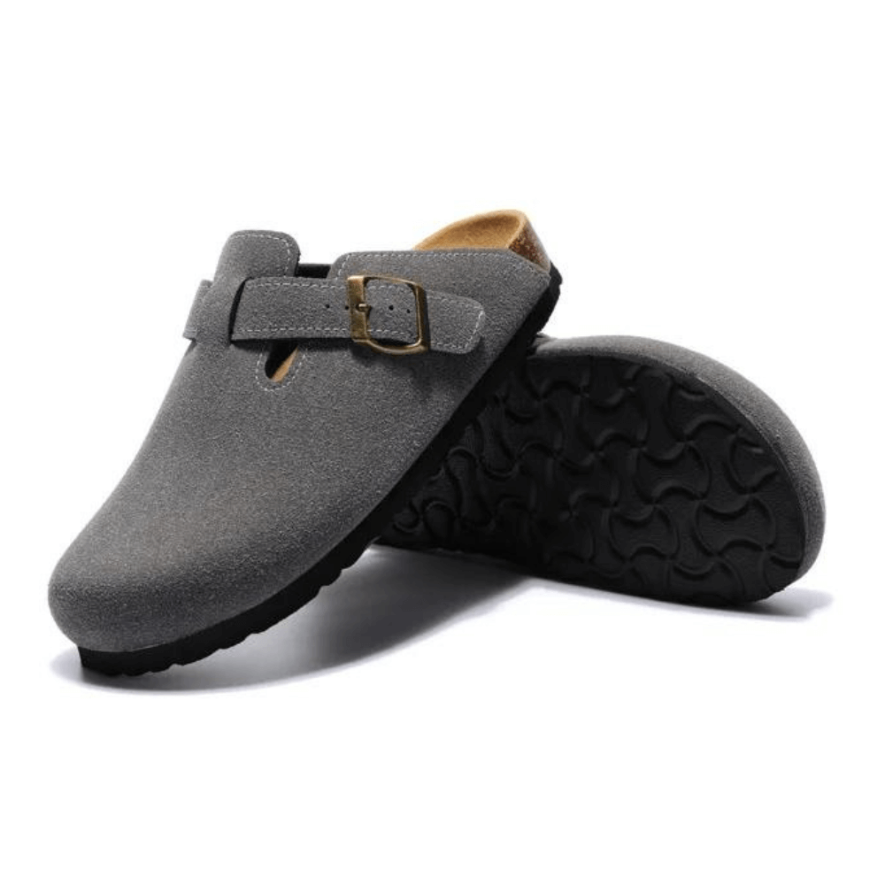 Portovelli Suede Boston Clogs - Dark Grey