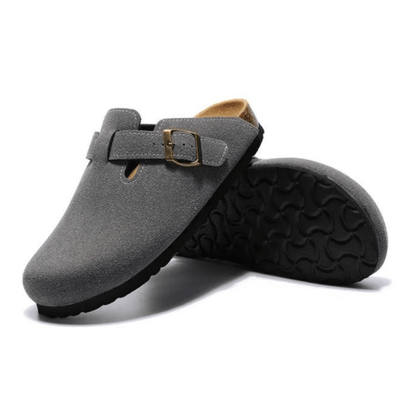 Portovelli Suede Boston Clogs - Dark Grey