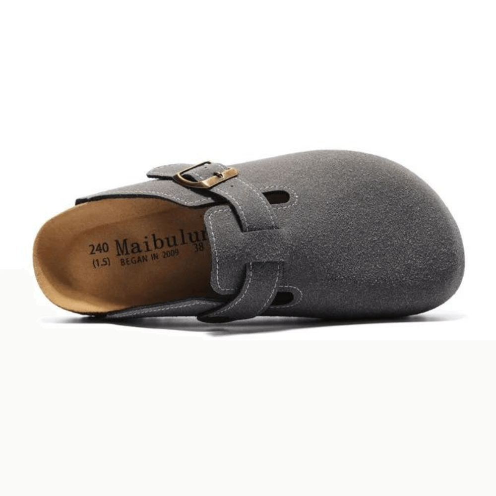 Portovelli Suede Boston Clogs - Dark Grey