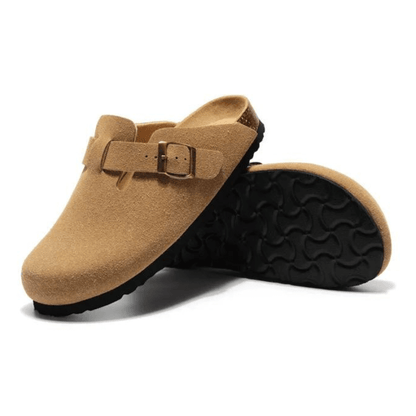 Portovelli Suede Boston Clogs - Light Brown