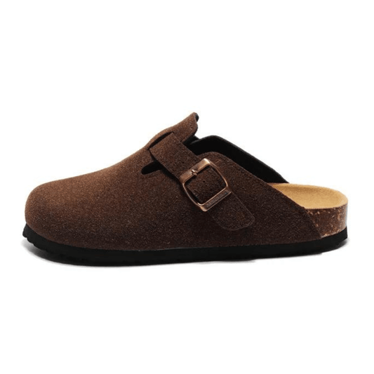 Portovelli Suede Boston Clogs - Dark Brown
