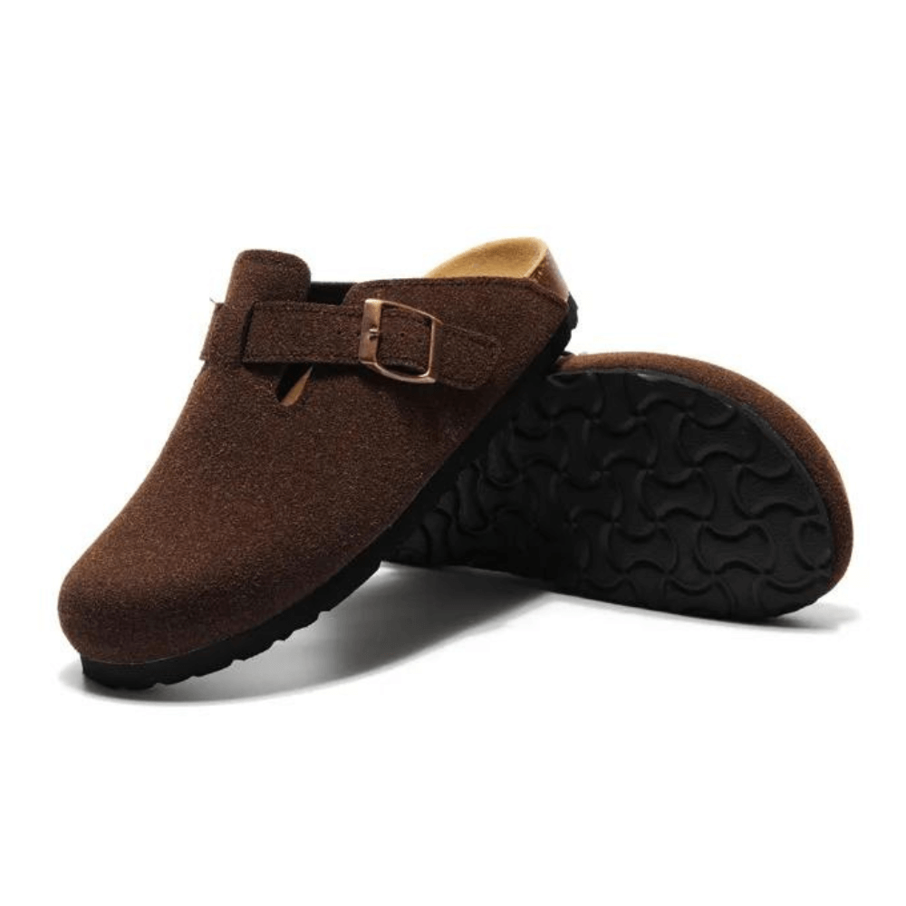 Portovelli Suede Boston Clogs - Dark Brown