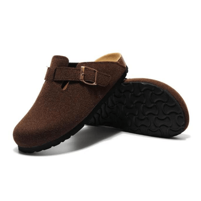 Portovelli Suede Boston Clogs - Dark Brown