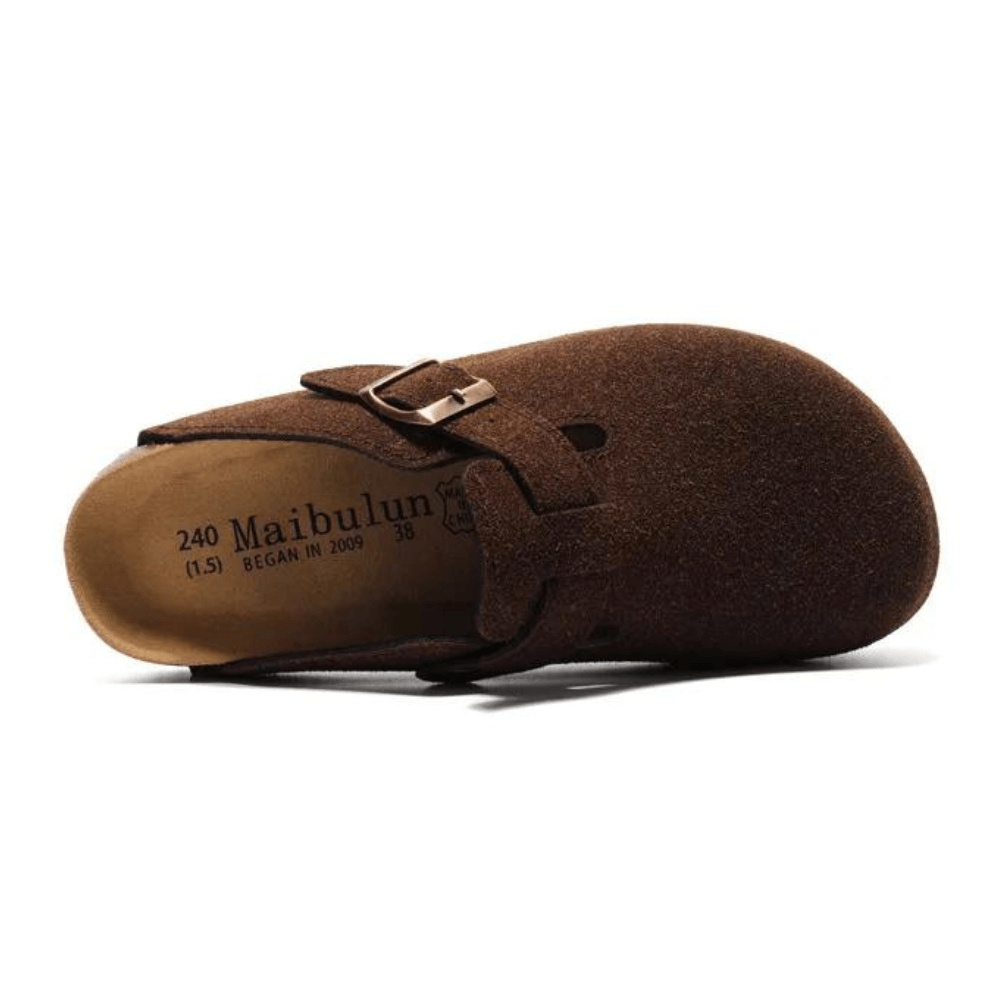 Portovelli Suede Boston Clogs - Dark Brown