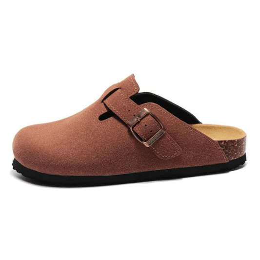 Portovelli Suede Boston Clogs - Chestnut