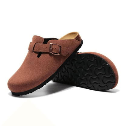 Portovelli Suede Boston Clogs - Chestnut