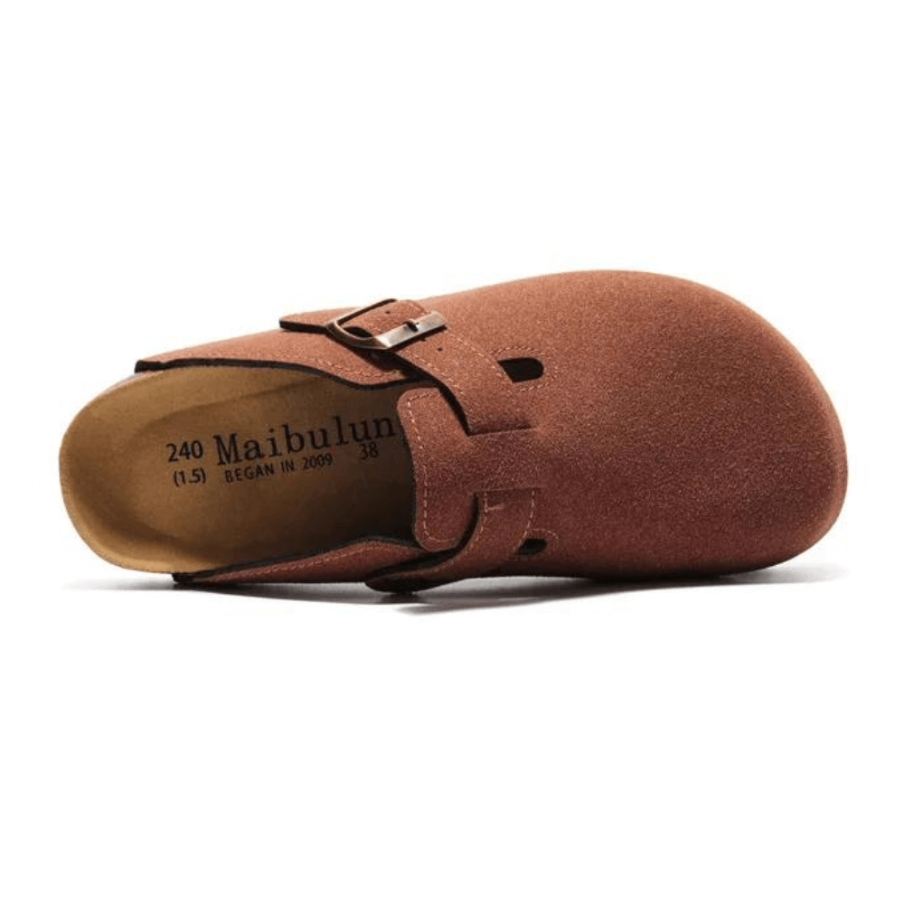Portovelli Suede Boston Clogs - Chestnut