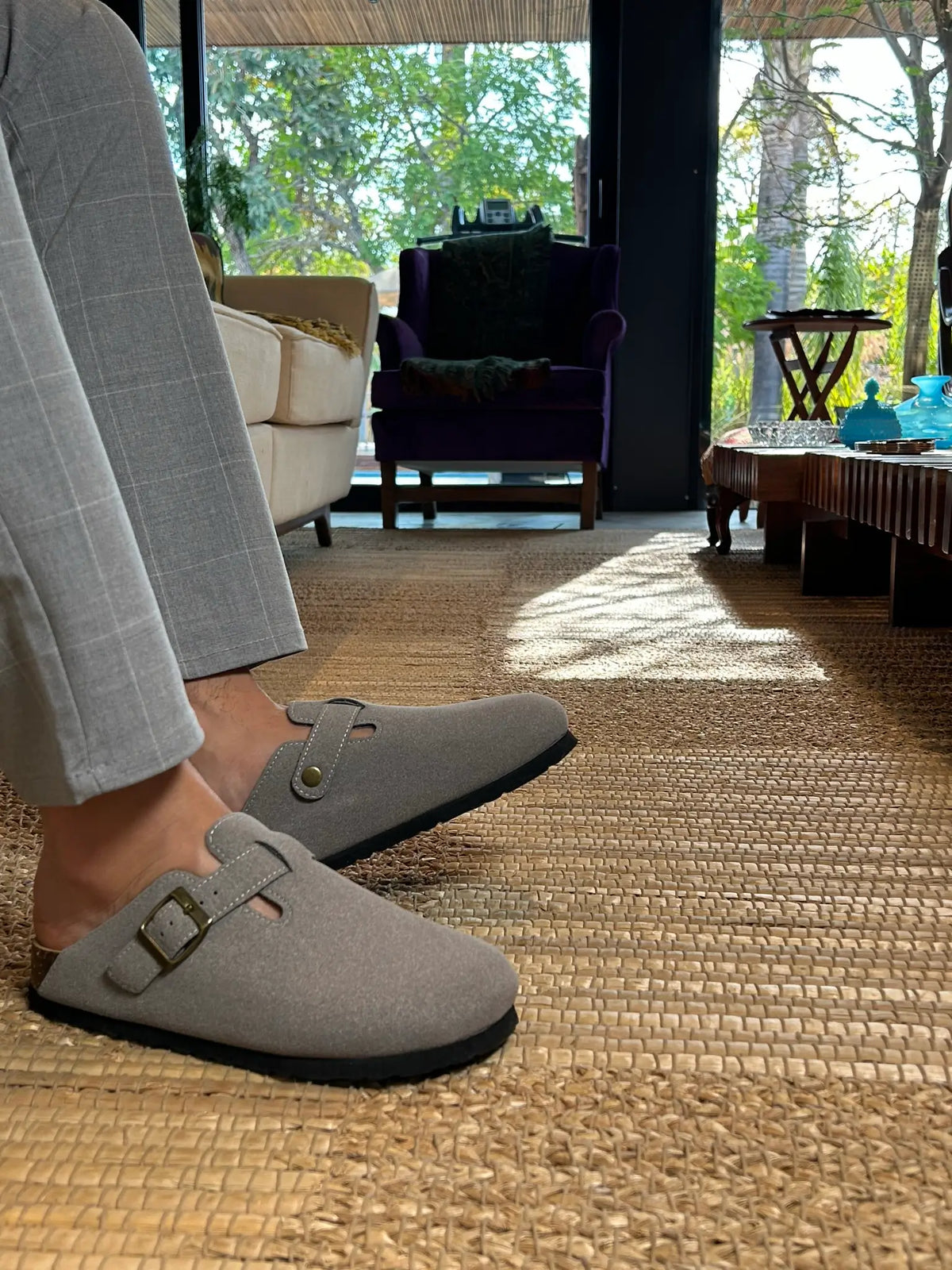 Portovelli Suede Boston Clogs - Light Grey