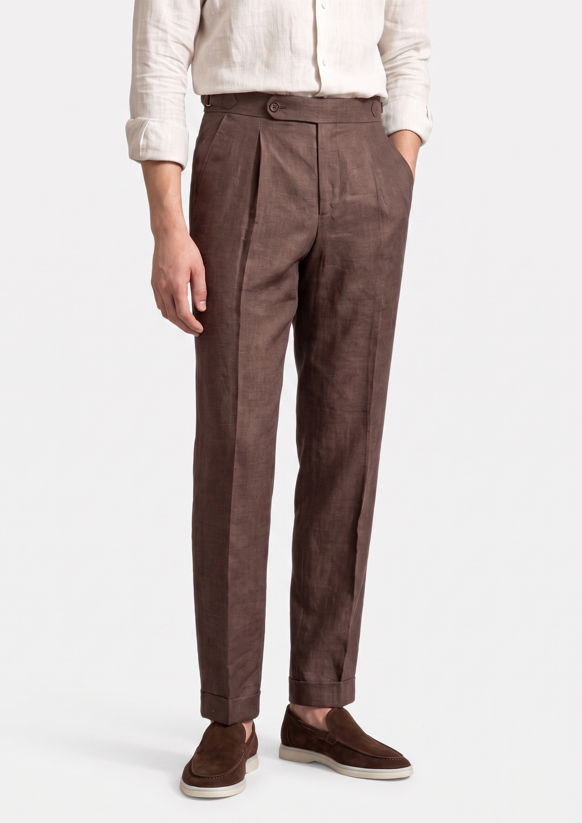 Tuscany Pleated Coastal Trousers - Dark Brown | Portovelli