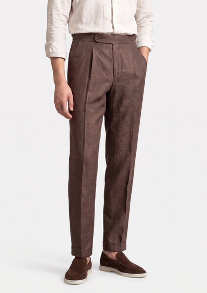 Tuscany Pleated Coastal Trousers - Dark Brown | Portovelli