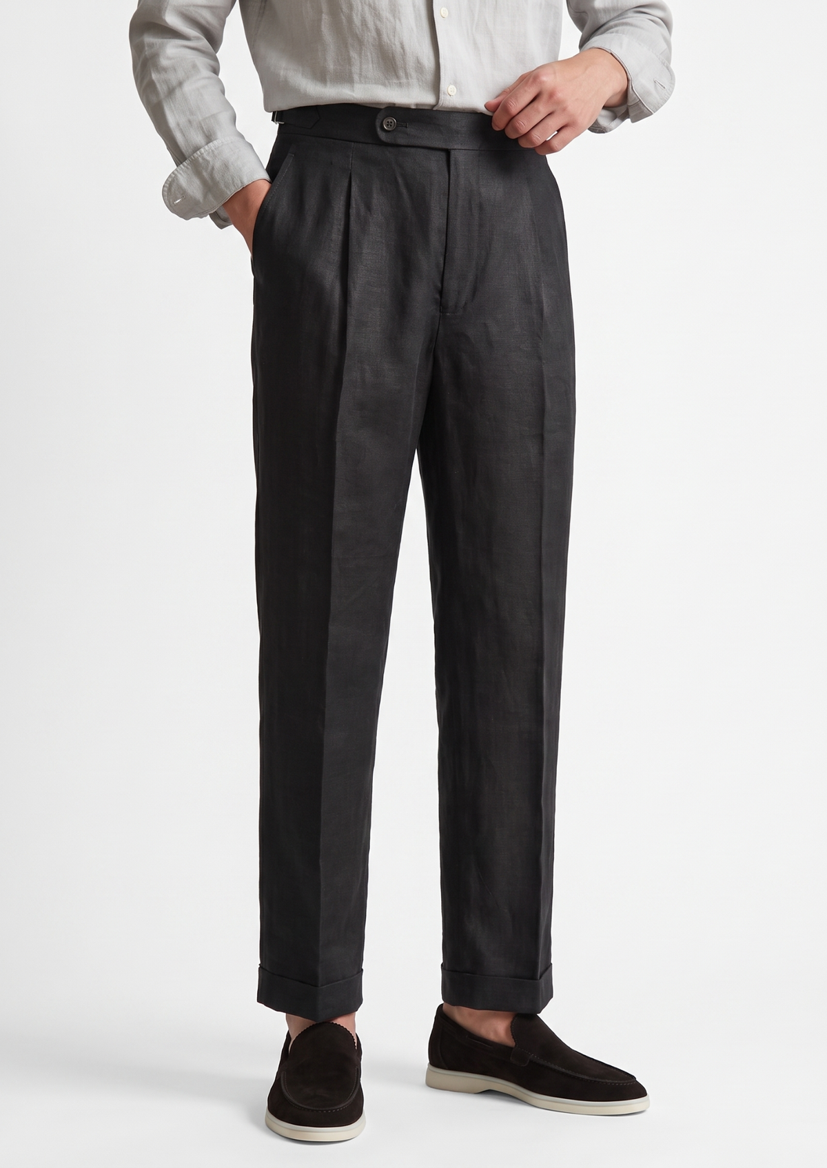 Tuscany Pleated Coastal Trousers - Black | Portovelli