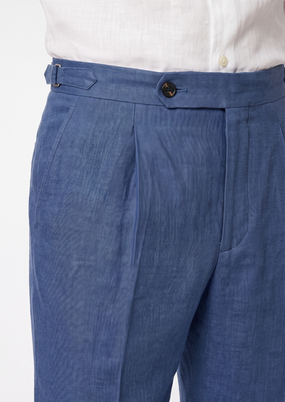 Tuscany Pleated Coastal Trousers - Blue | Portovelli