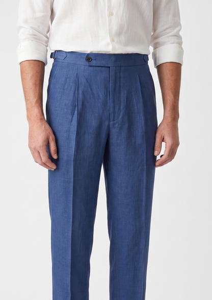 Tuscany Pleated Coastal Trousers - Blue | Portovelli