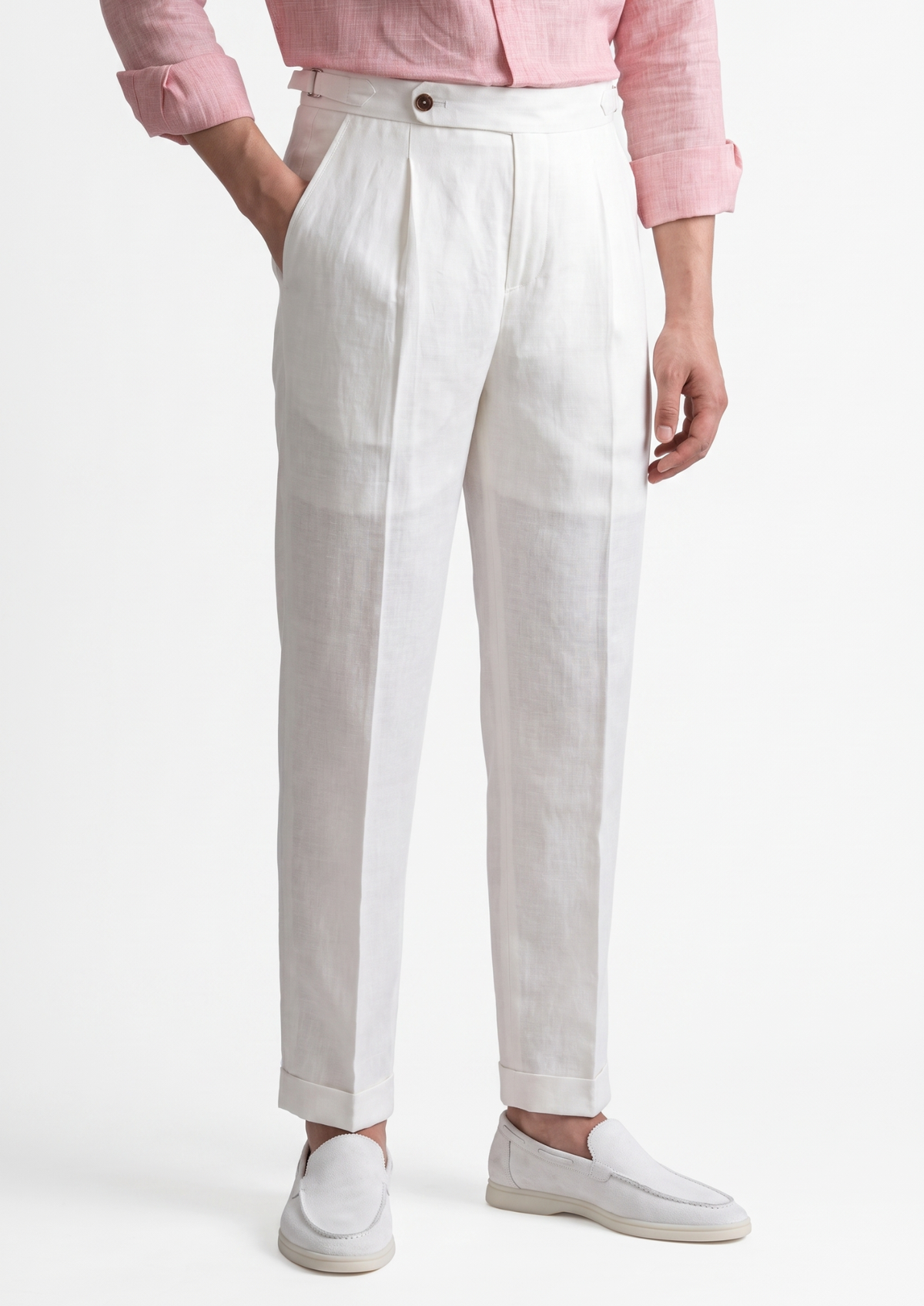 Tuscany Pleated Coastal Trousers - White | Portovelli