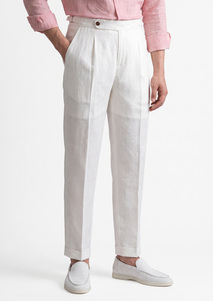 Tuscany Pleated Coastal Trousers - White | Portovelli