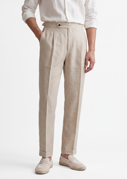 Tuscany Pleated Coastal Trousers - Ivory | Portovelli